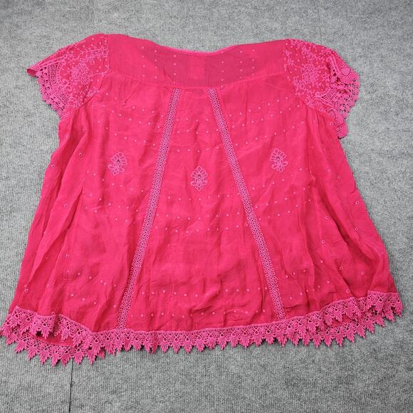 Johnny Was Blouse Womens 2X Pink Embroidered Eyelet Boho Tunic Colorful Coastal - Picture 8 of 8